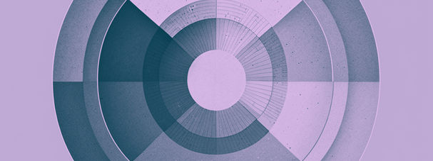 Concentric circular segments forming an analytics-style diagram in blue and purple tones